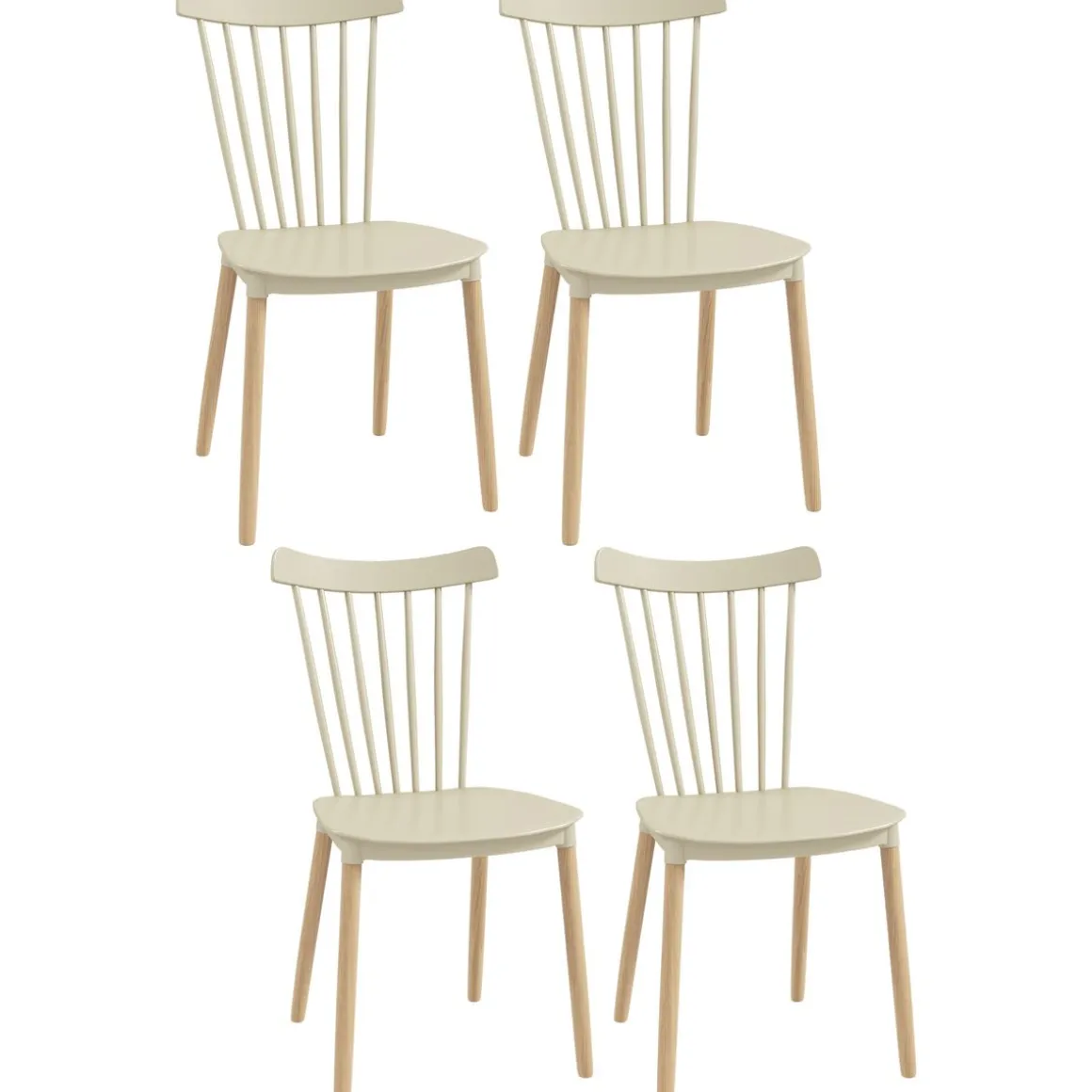 Pack de 4 sillas Behy Homcom respaldo curvo natural 83x48x52,5 cm