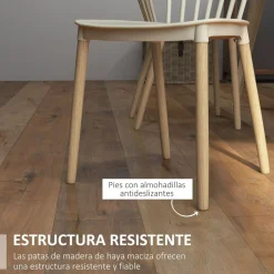 Pack de 4 sillas Behy Homcom respaldo curvo natural 83x48x52,5 cm