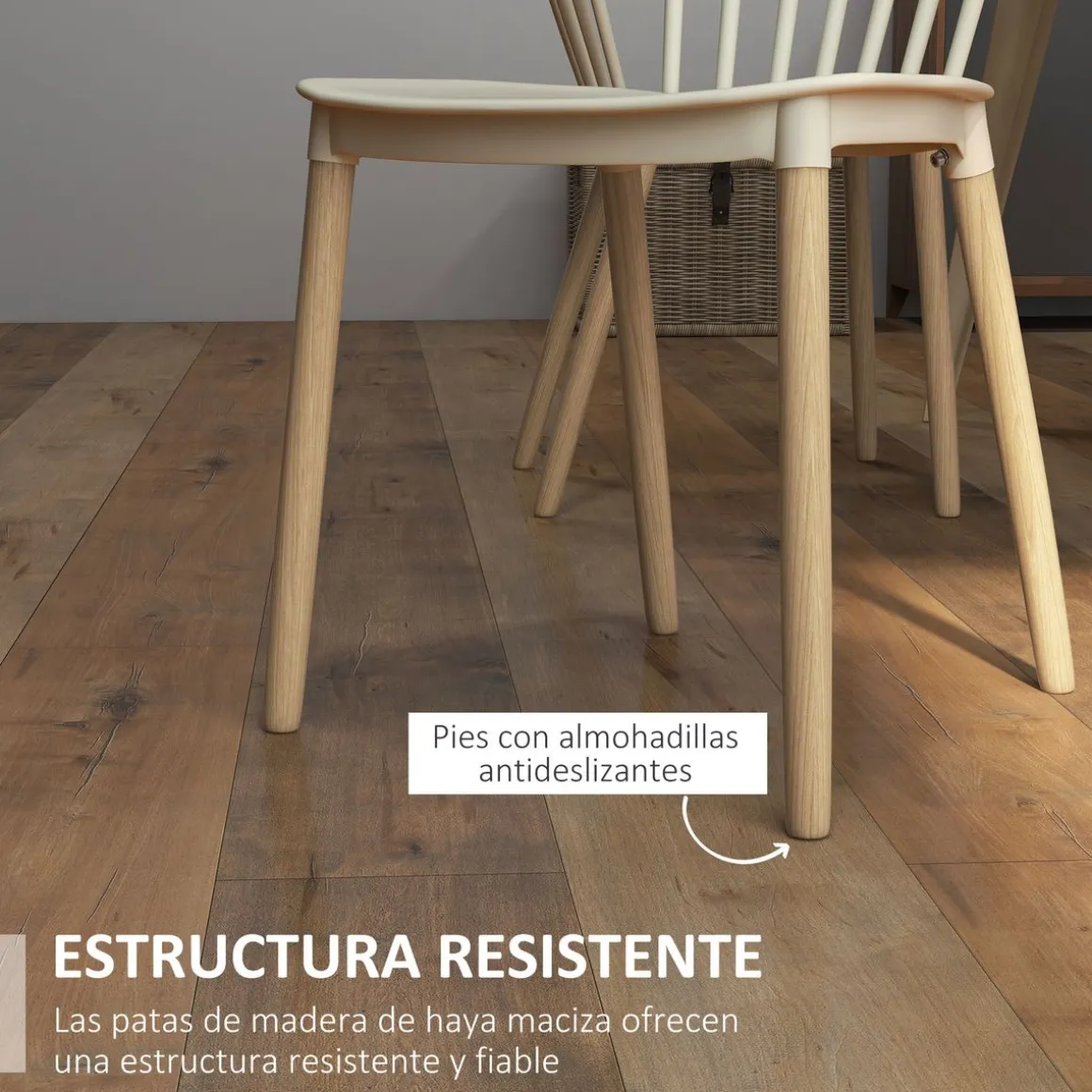 Pack de 4 sillas Behy Homcom respaldo curvo natural 83x48x52,5 cm