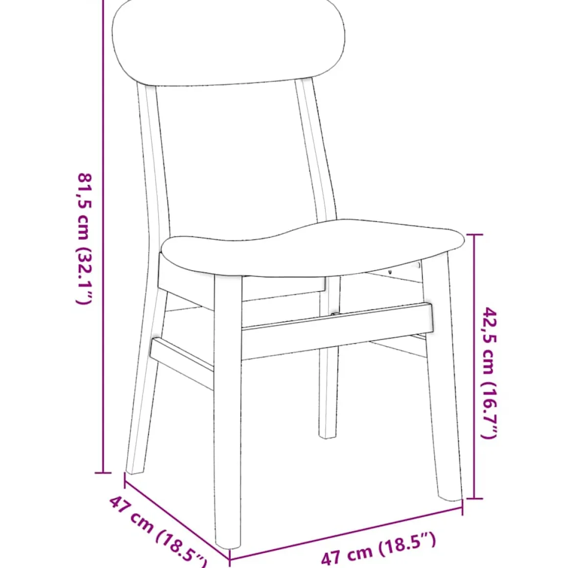 Pack de 2 sillas de comedor Adela respaldo ergonómico marrón claro