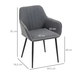 Pack de 2 sillas de comedor Uchiko Homcom tapizado lino gris 81x59,5x56,5 cm