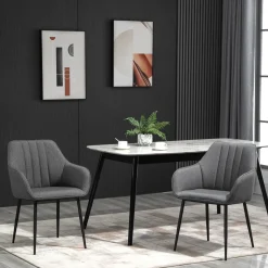 Pack de 2 sillas de comedor Uchiko Homcom tapizado lino gris 81x59,5x56,5 cm