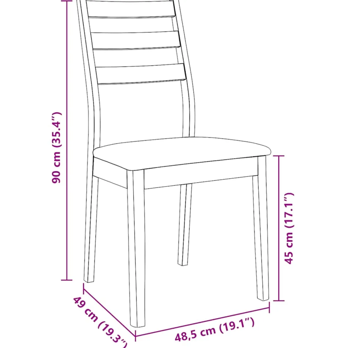 Pack de 2 sillas de comedor Sirena respaldo alistonado 90x48,5x49 cm