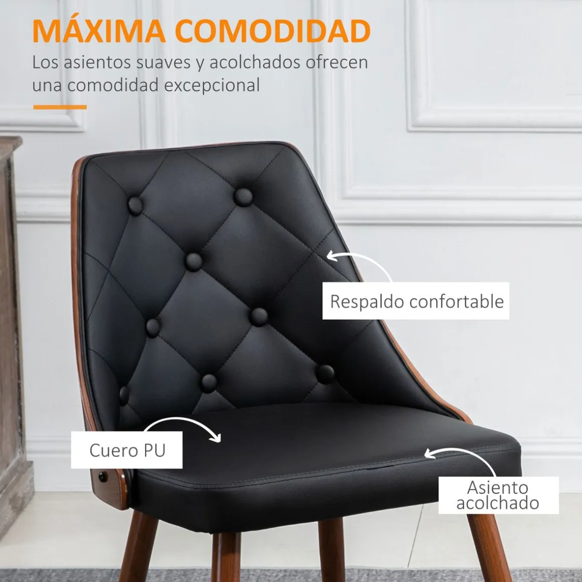 Pack de 2 sillas de comedor Mel Homcom cuero sintético negro