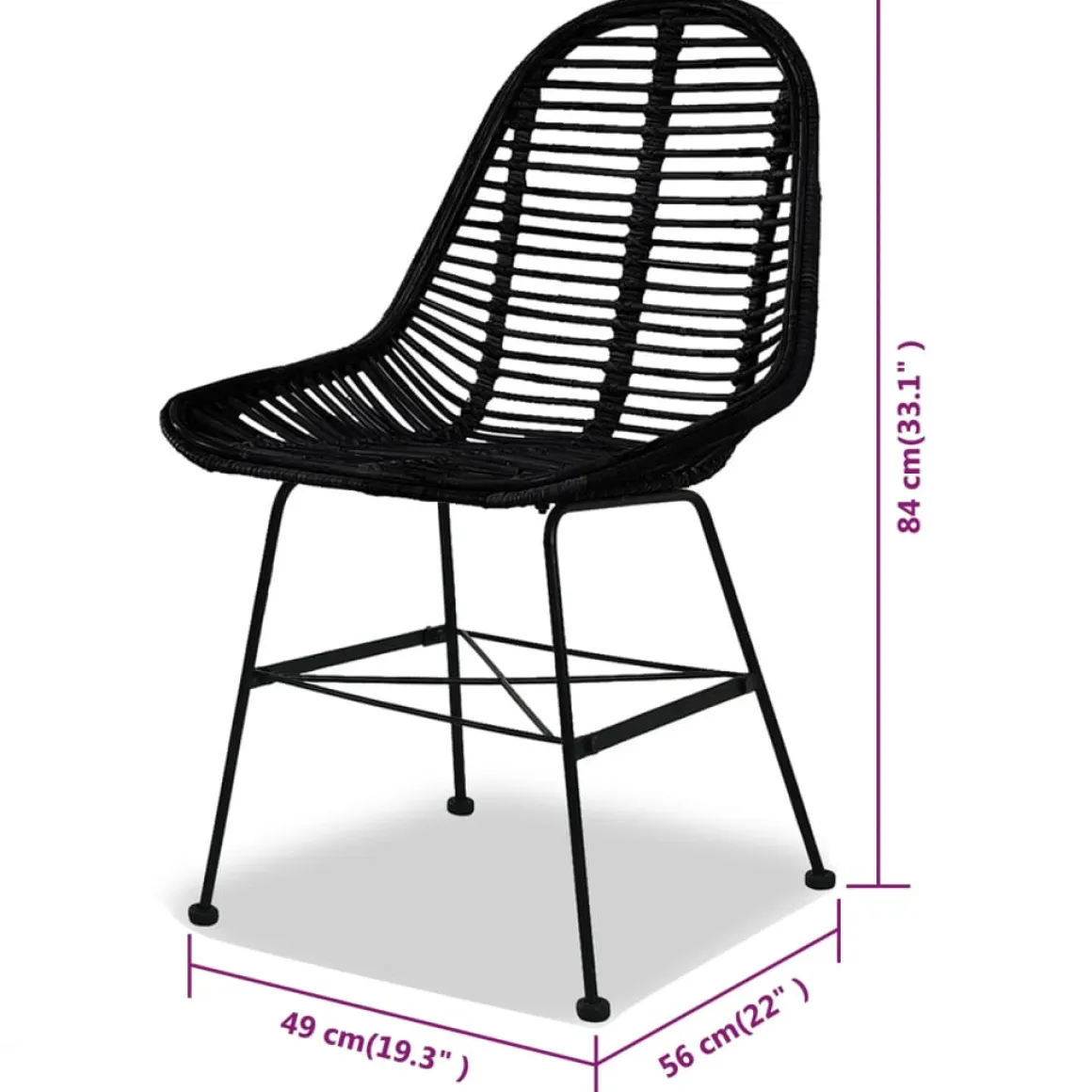Pack de 4 sillas de comedor Cairo ratán negro 84x49x56 cm