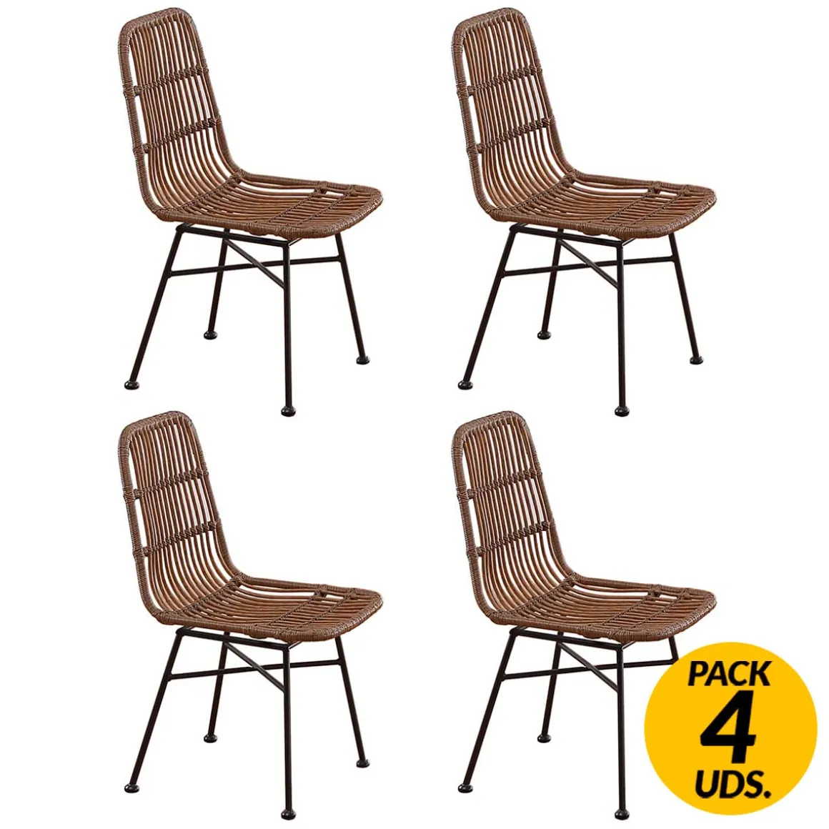 Pack de 4 sillas de comedor Thai ratán marrón/negro
