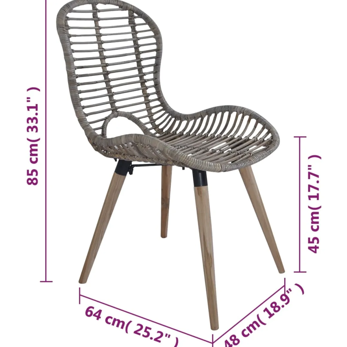 Pack de 2 sillas de comedor Oreo ratán 85x48x64 cm