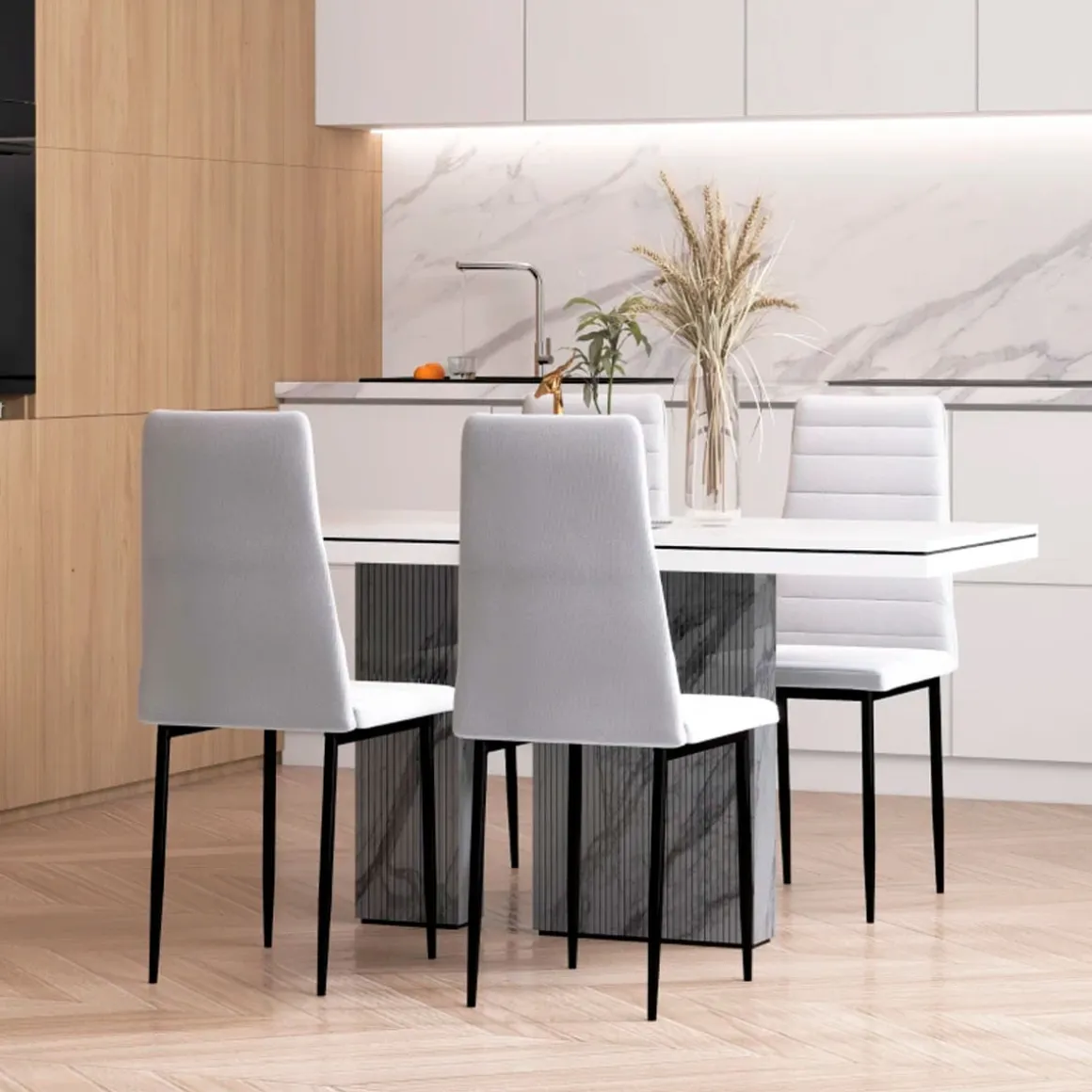 Pack de 4 sillas de comedor Olvera Homcom tapizado lino 97x41x50 cm