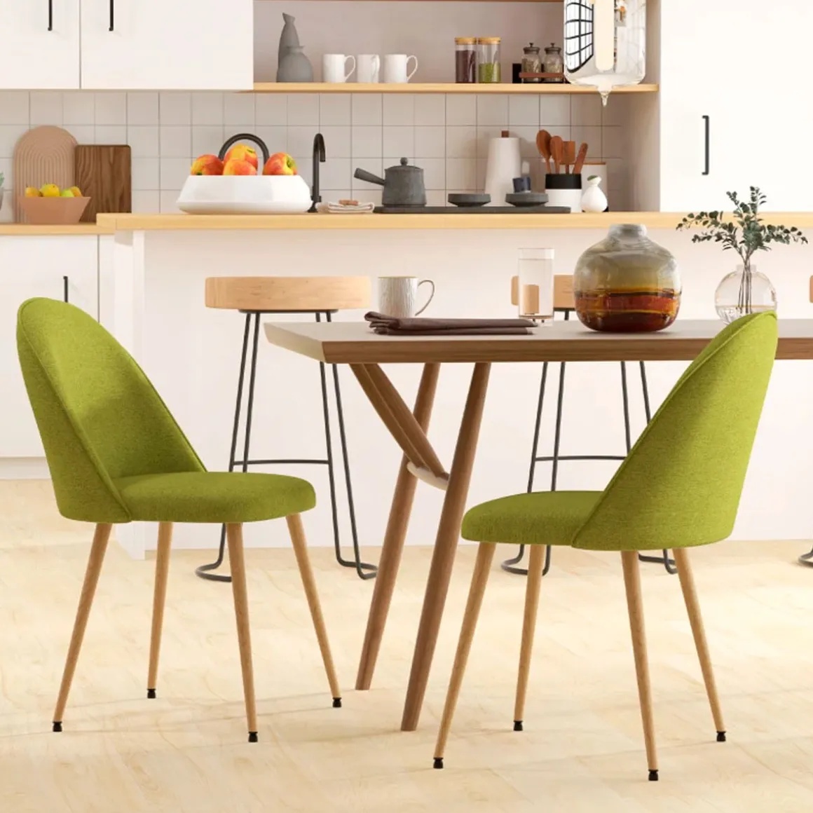 Pack de 2 sillas de comedor Boho Homcom verde pistacho 83x50x52 cm