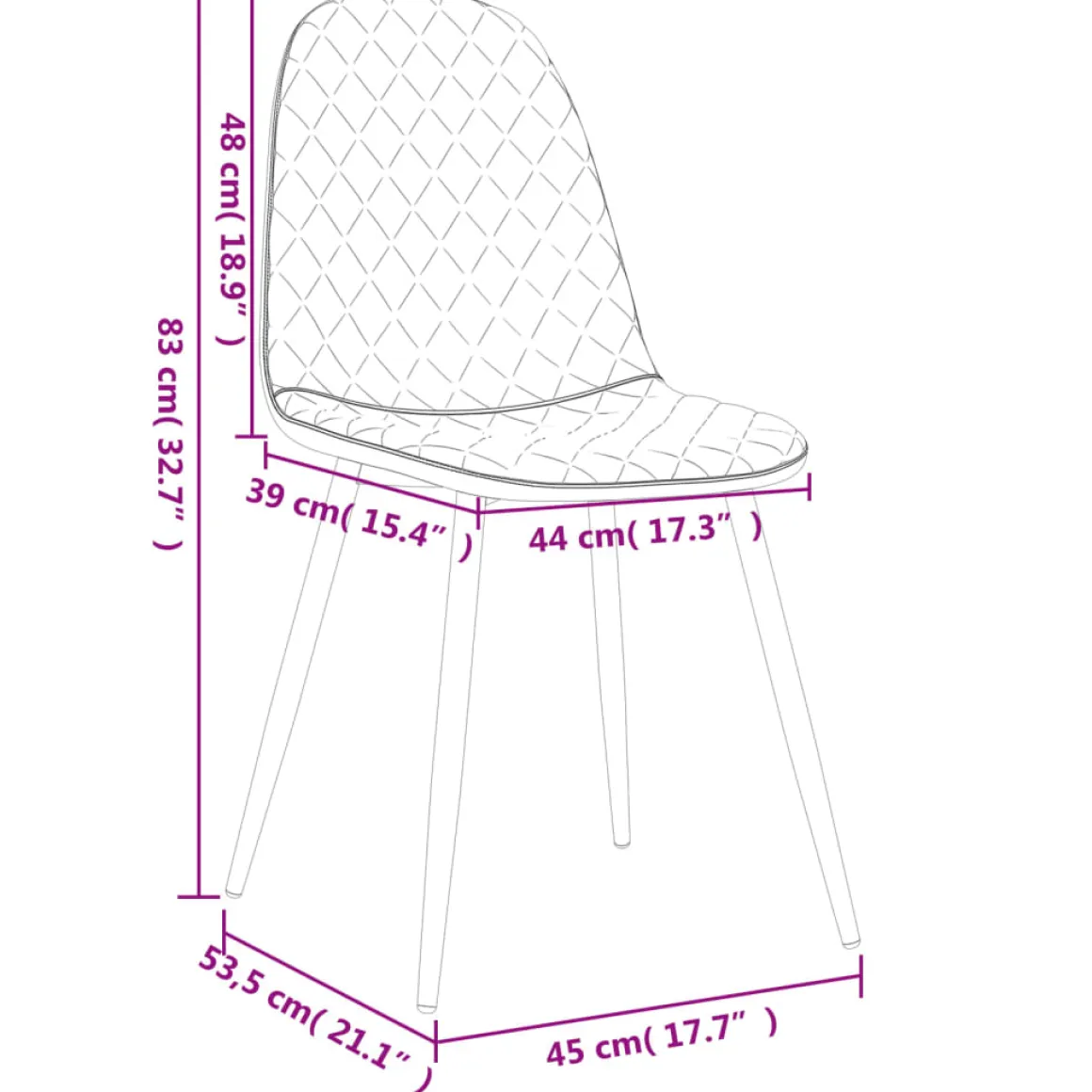 Pack de 6 sillas de comedor Vega terciopelo 83x45x53,5 cm