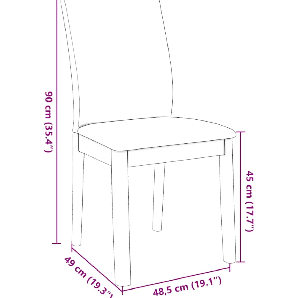 Pack de 2 sillas de comedor Emperador asiento acolchado 90x48,5x49 cm