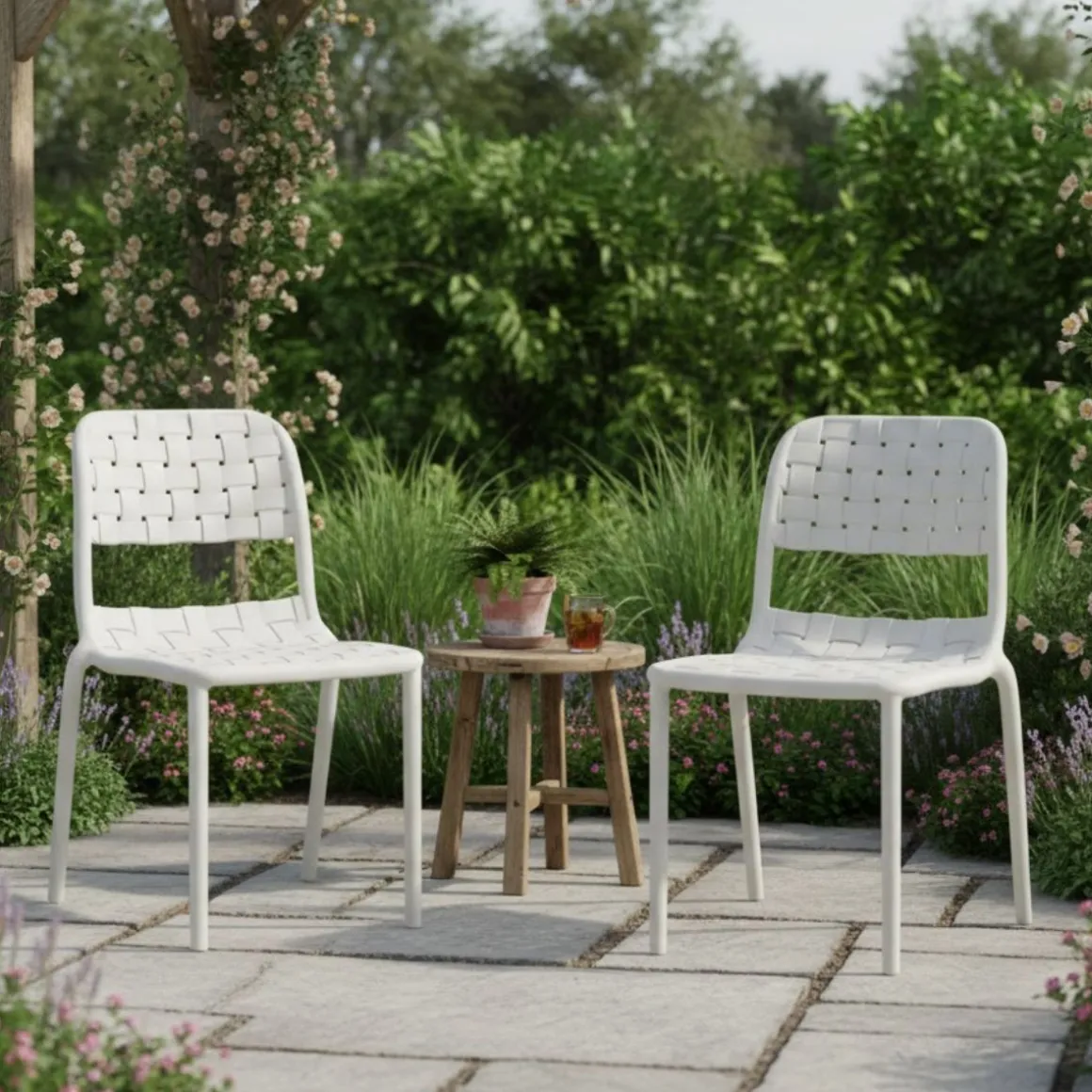 Pack de 2 sillas de exterior Bora apilables con protección UV blanco