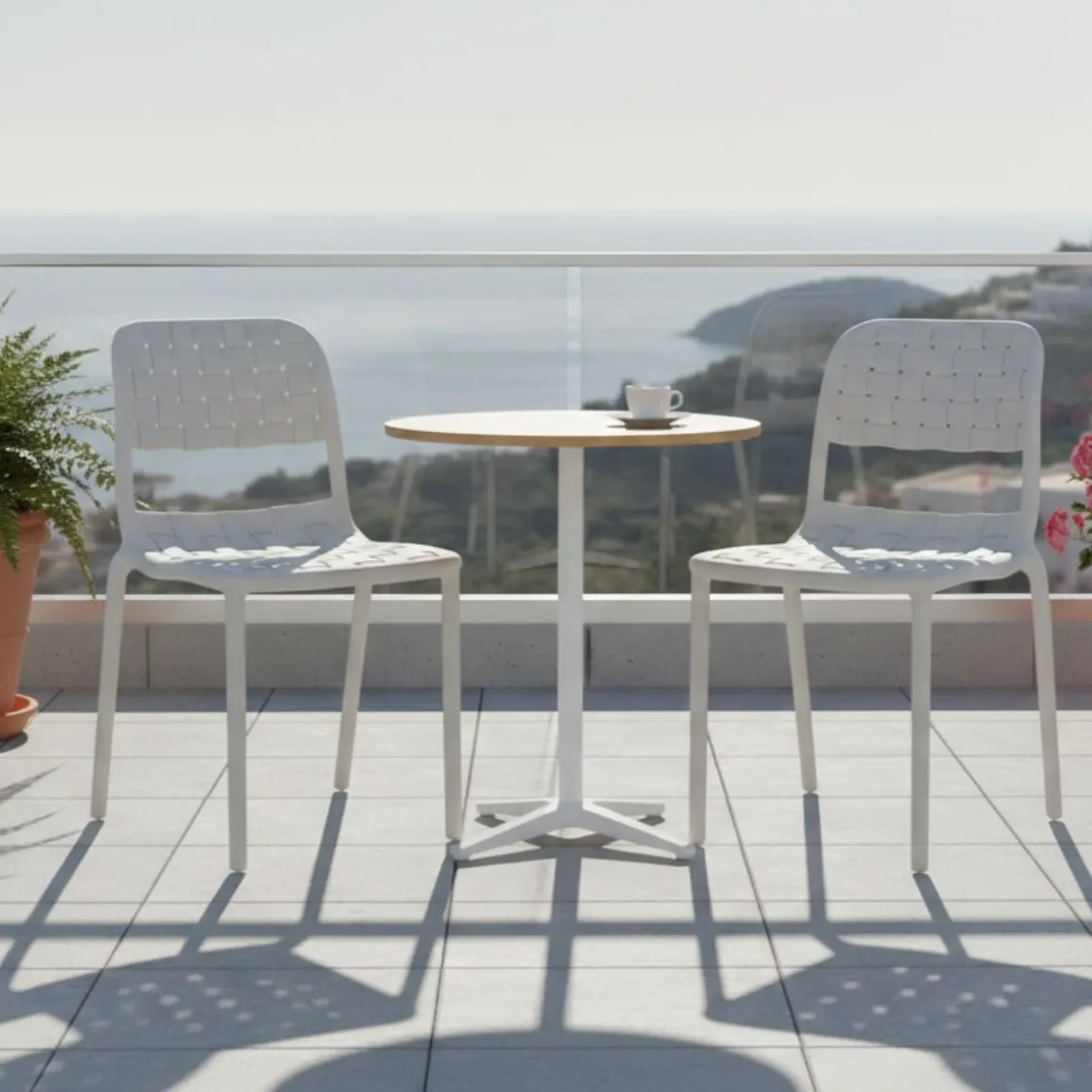 Pack de 2 sillas de exterior Bora apilables con protección UV blanco