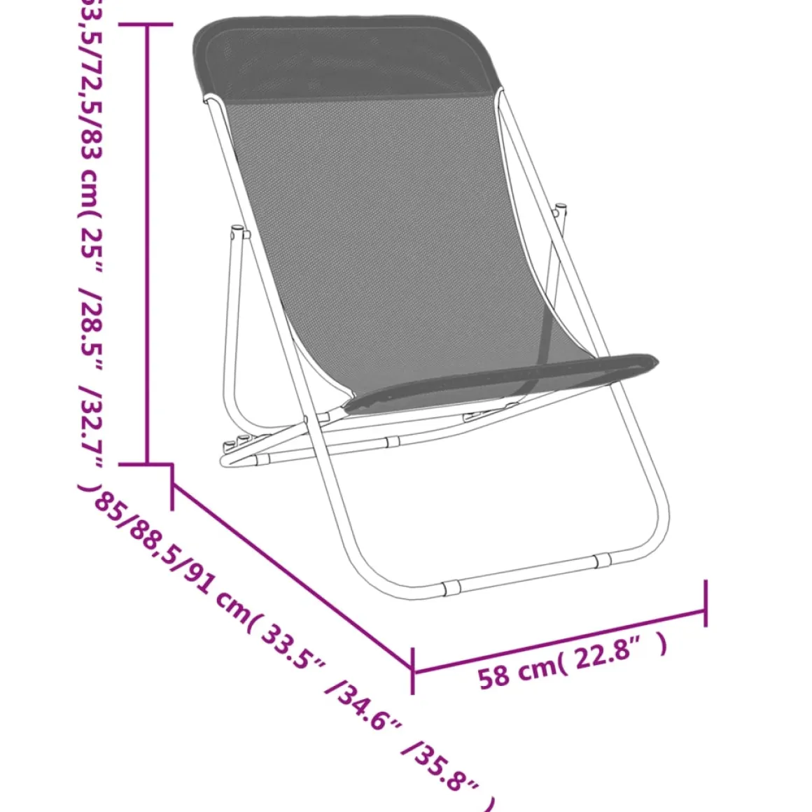Pack de 2 sillas de exterior plegable ajustable 3 posiciones 83x85x58 cm
