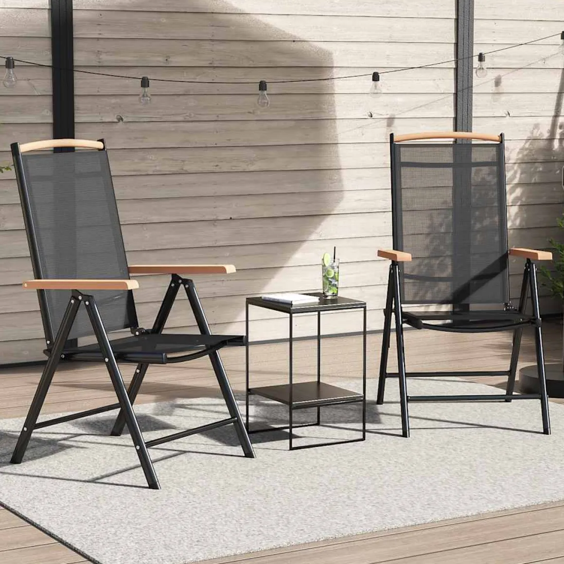 Pack de 2 sillas de jardin Zalea 7 posiciones negro 109x58x65 cm