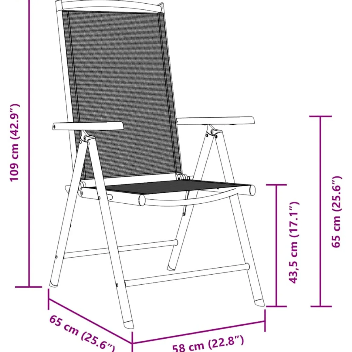 Pack de 2 sillas de jardin Zalea 7 posiciones negro 109x58x65 cm
