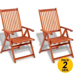 Pack de 2 sillas de jardín plegables madera marrón 111x57x69 cm