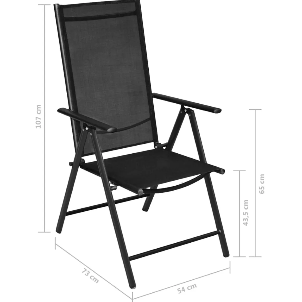 Pack de 2 sillas de jardín Ares plegable 7 posiciones negro 107x54x73 cm