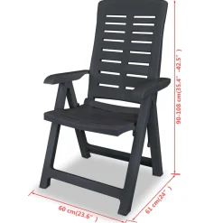 Pack de 2 sillas de jardín Nara reclinables gris antracita 108x60x61 cm