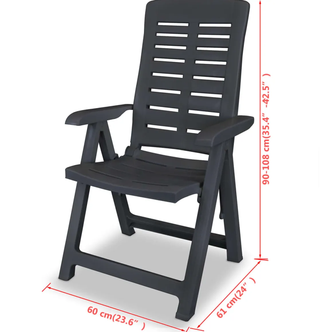 Pack de 2 sillas de jardín Nara reclinables gris antracita 108x60x61 cm
