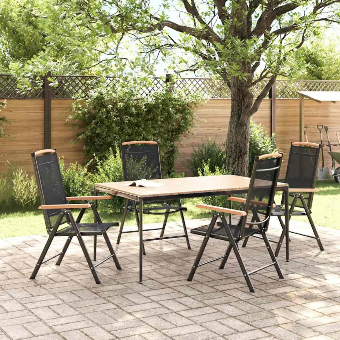 Pack de 4 sillas de jardín Yessica 7 posiciones negro 109x58x65 cm