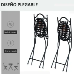 Pack de 2 sillas de jardín Outsunny plegables mosaico negro 92,5x39x50 cm