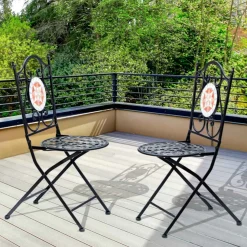 Pack de 2 sillas de jardín Outsunny plegables mosaico negro 92,5x39x50 cm