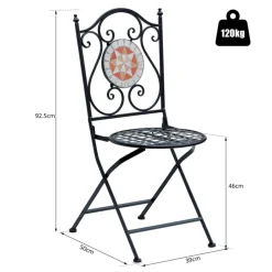 Pack de 2 sillas de jardín Outsunny plegables mosaico negro 92,5x39x50 cm