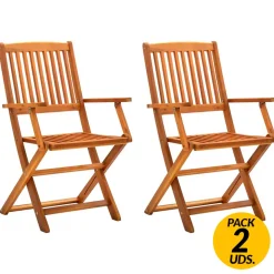 Pack de 2 sillas de jardín plegables madera marrón 91x54x57 cm