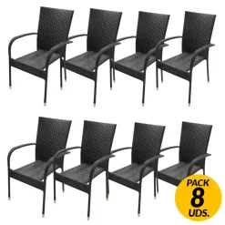 Pack de 8 sillas de terraza ratán antracita 94x48x64 cm