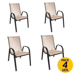 Pack de 4 sillas de terraza tela marrón/beige 90x54x68 cm