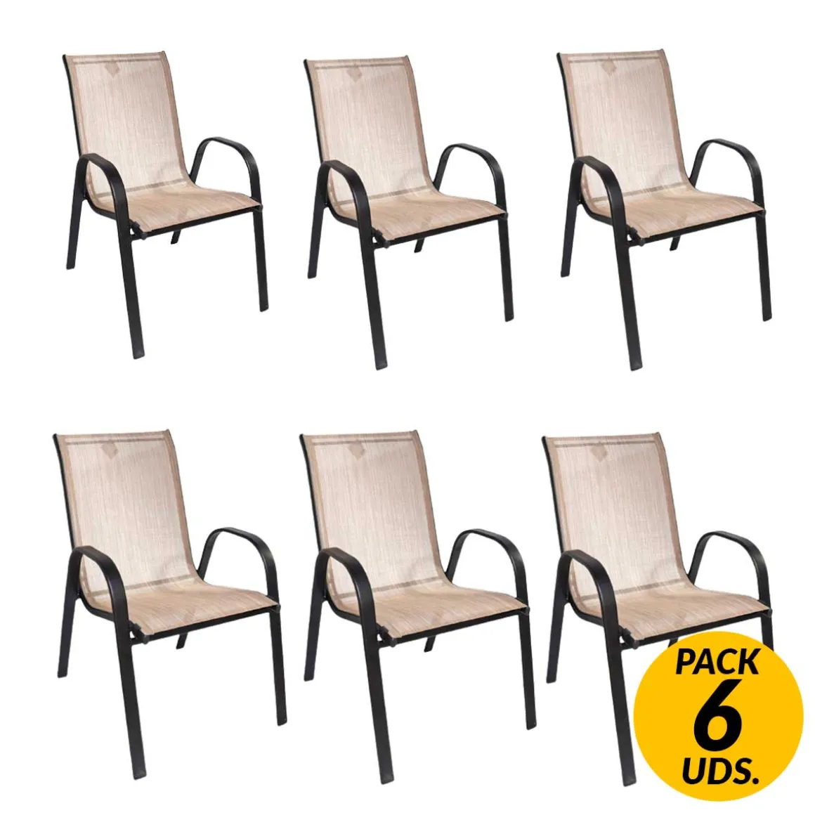 Pack de 6 sillas de terraza tela marrón/beige 90x54x68 cm