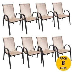 Pack de 8 sillas de terraza tela marrón/beige 90x54x68 cm