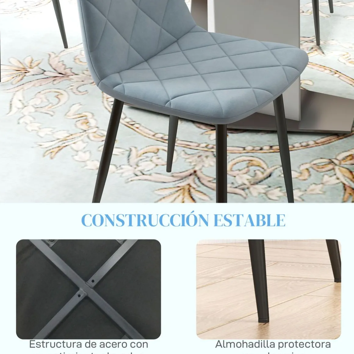 Pack de 4 sillas Egipto Homcom tapizadas terciopelo 87x45x54 cm