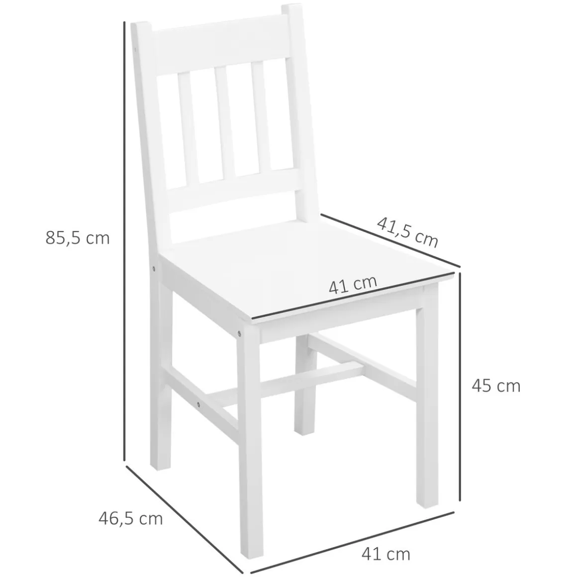 Pack de 2 sillas Lanzarote Homcom madera de pino blanco 85,5x41x46,5 cm