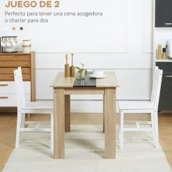 Pack de 2 sillas Lanzarote Homcom madera de pino blanco 85,5x41x46,5 cm