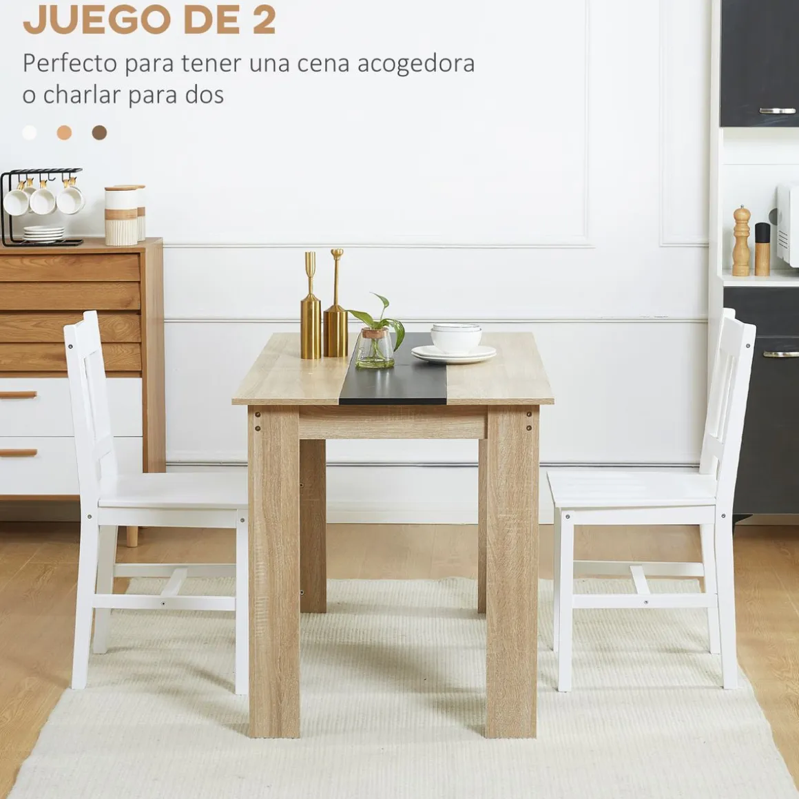 Pack de 2 sillas Lanzarote Homcom madera de pino blanco 85,5x41x46,5 cm