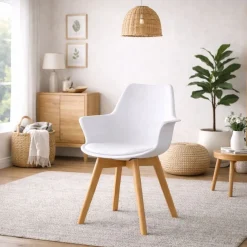 Pack de 4 sillas Marlot con reposabrazos blanco/natural 80x61x59 cm