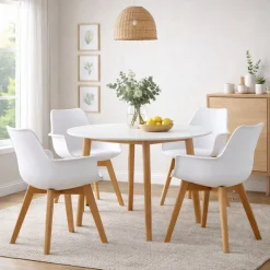 Pack de 4 sillas Marlot con reposabrazos blanco/natural 80x61x59 cm