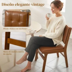 Pack de 2 sillas Morroum Homcom cuero sintético marrón 85,5x49x65 cm