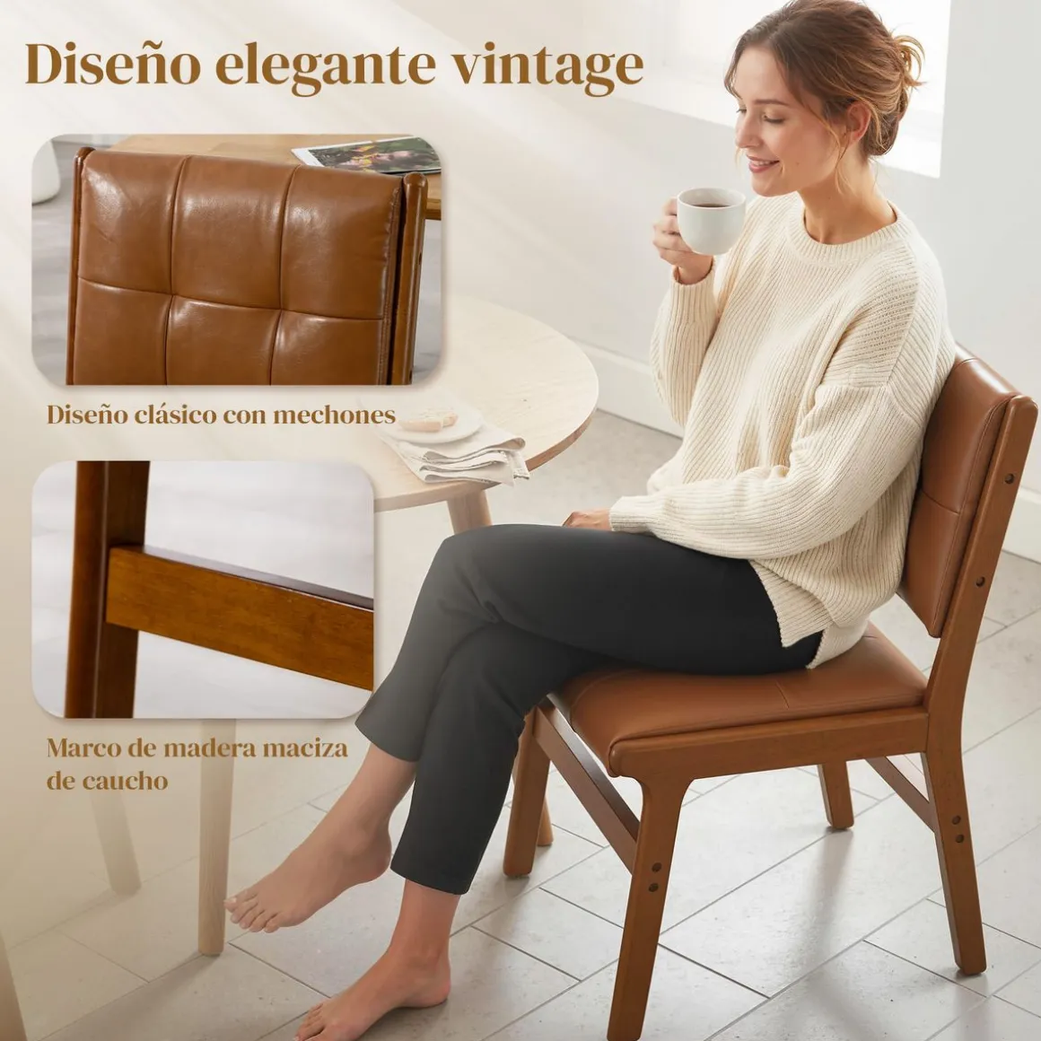 Pack de 2 sillas Morroum Homcom cuero sintético marrón 85,5x49x65 cm