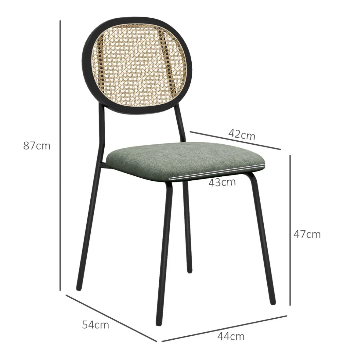 Pack de 2 sillas Platy Homcom respaldo ratán verde oscuro/negro 87x44x54 cm