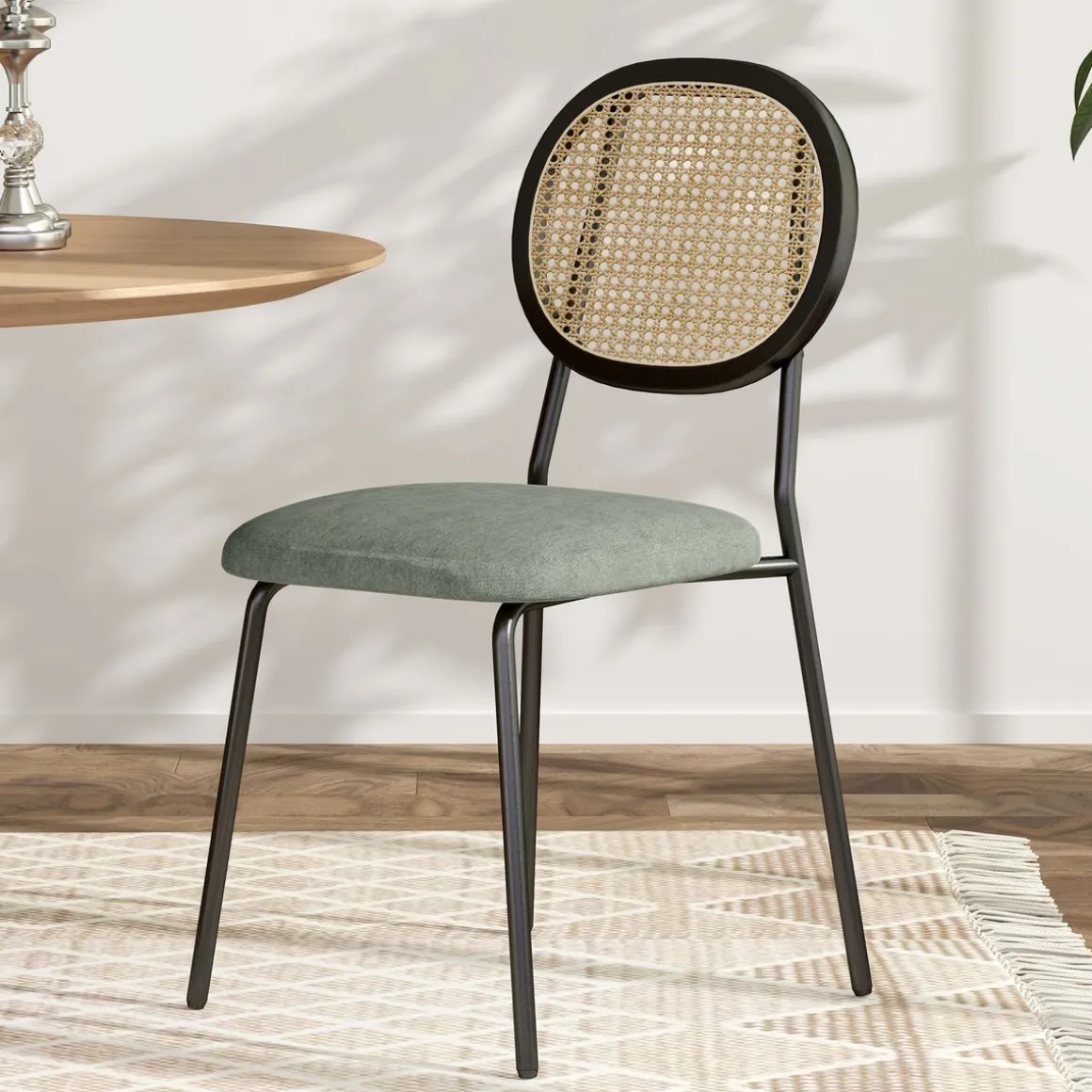 Pack de 2 sillas Platy Homcom respaldo ratán verde oscuro/negro 87x44x54 cm