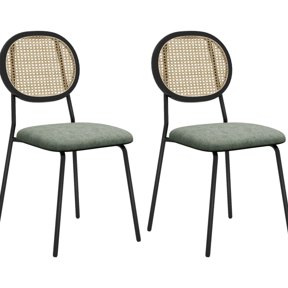 Pack de 2 sillas Platy Homcom respaldo ratán verde oscuro/negro 87x44x54 cm