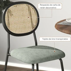 Pack de 2 sillas Platy Homcom respaldo ratán verde oscuro/negro 87x44x54 cm