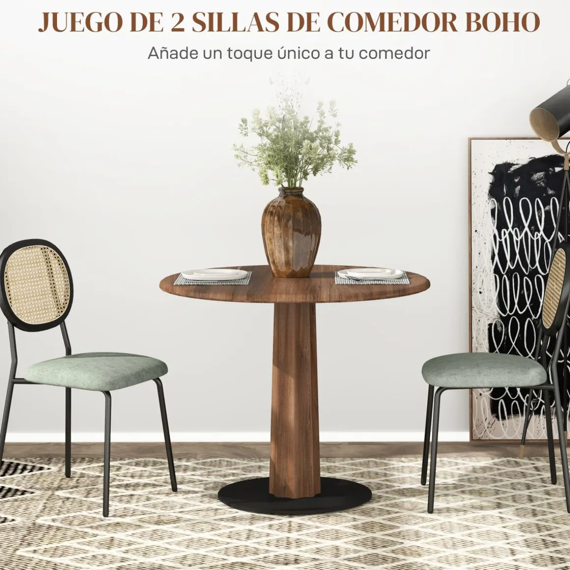 Pack de 2 sillas Platy Homcom respaldo ratán verde oscuro/negro 87x44x54 cm