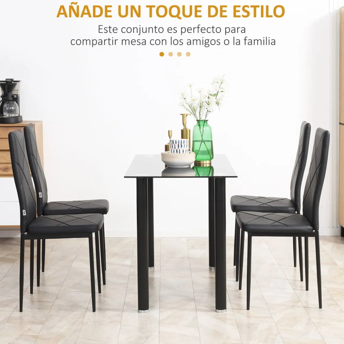 Pack de 4 sillas Satai Homcom tapizado negro 97x41x50 cm