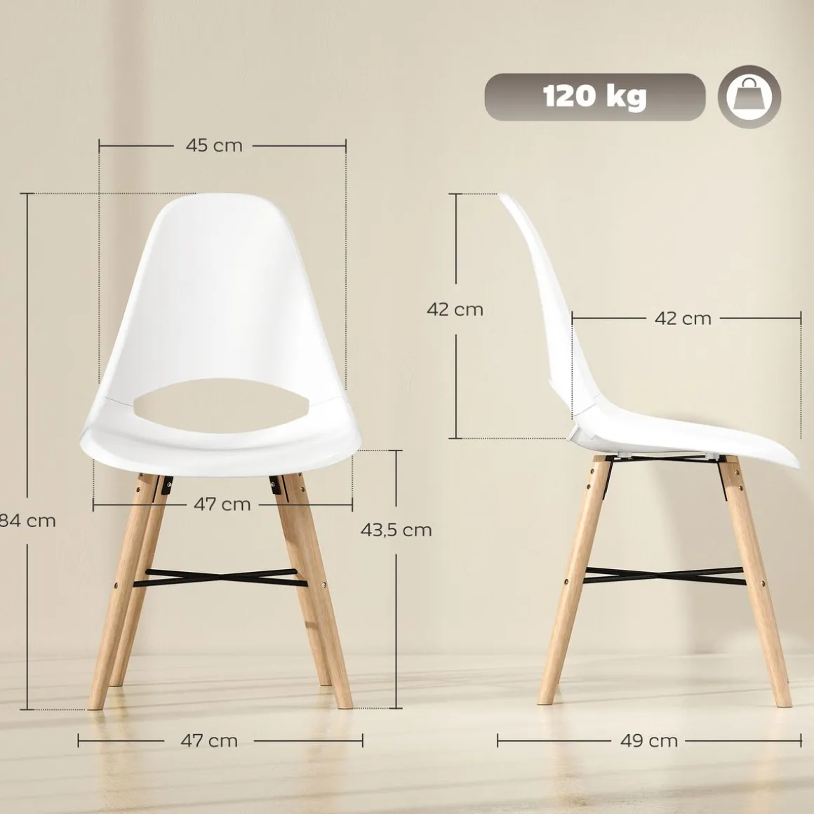 Pack de 2 sillas Silvia Homcom respaldo con abertura blanco 84x47x49 cm