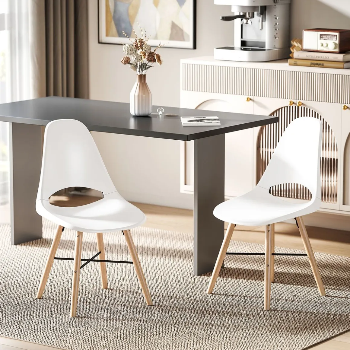 Pack de 2 sillas Silvia Homcom respaldo con abertura blanco 84x47x49 cm