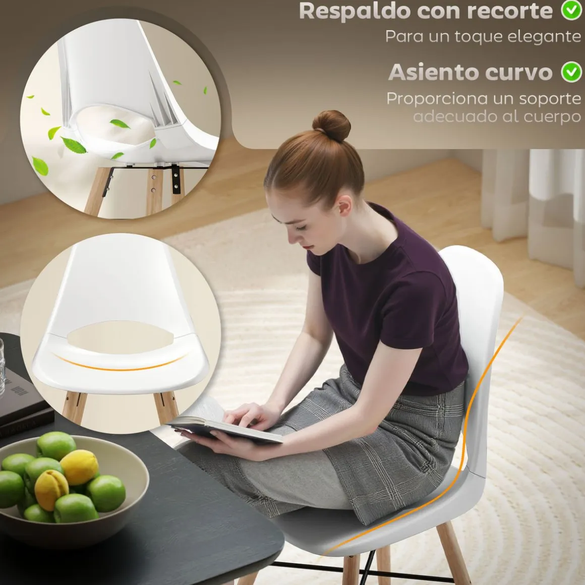 Pack de 2 sillas Silvia Homcom respaldo con abertura blanco 84x47x49 cm